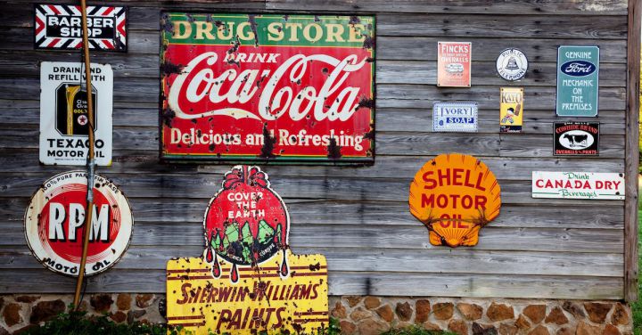 Advertising - Drug Store Drink Coca Cola Signage on Gray Wooden Wall