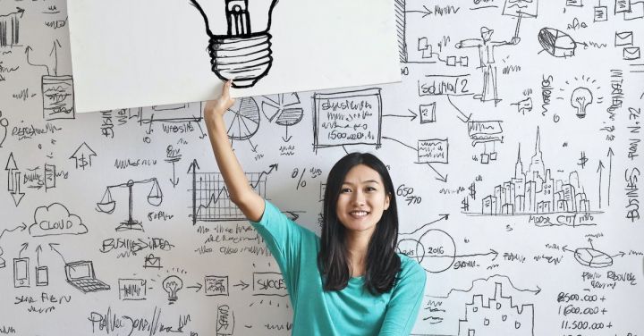 Planning - Woman Draw a Light bulb in White Board